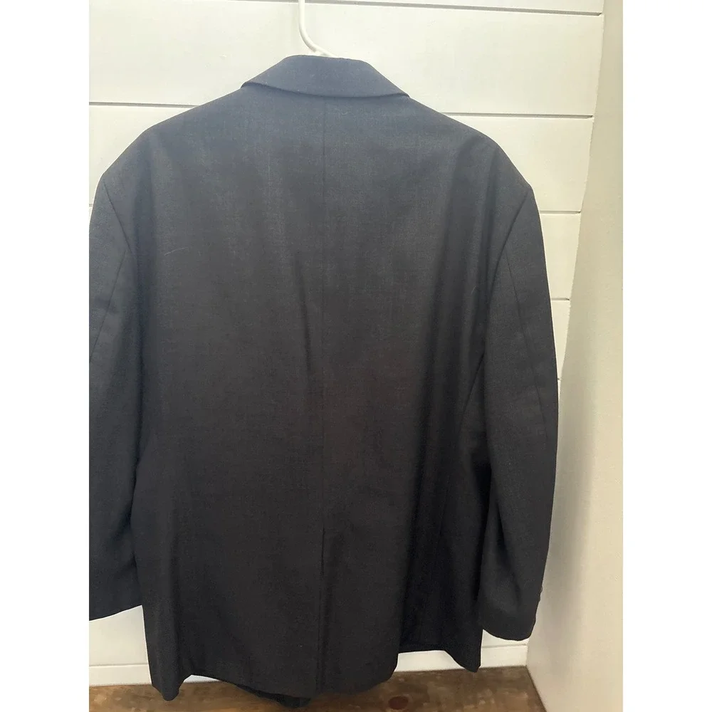 Stafford Mens Black Two Button Blazer Sport Coat Crest Buttons 48R